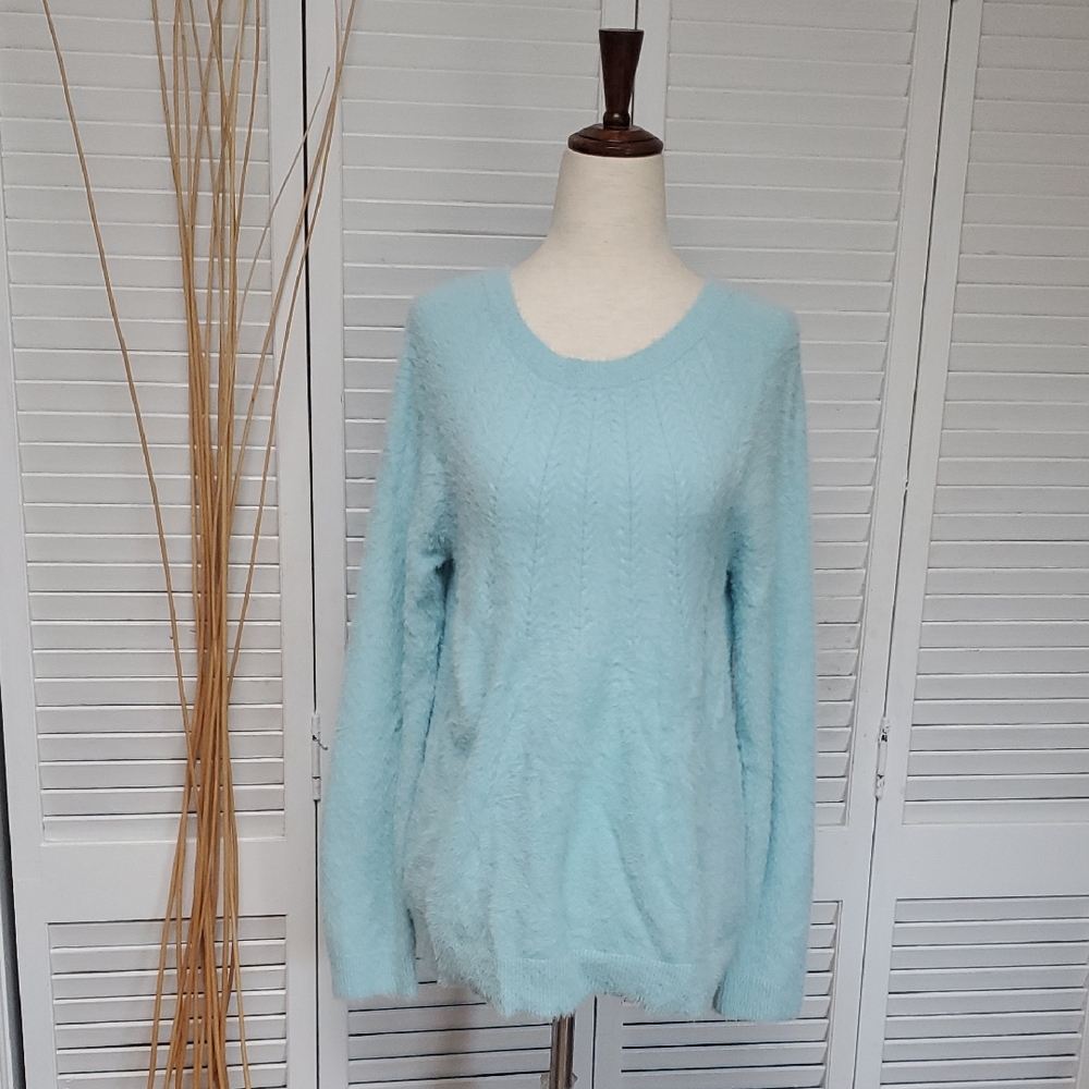 Chico's Soft Aqua Crew Neck Sweater